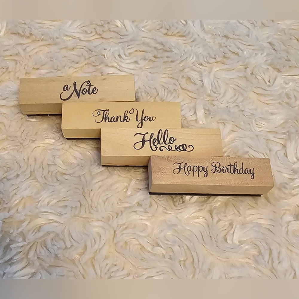 Set of Four Script Stamps New without Tags